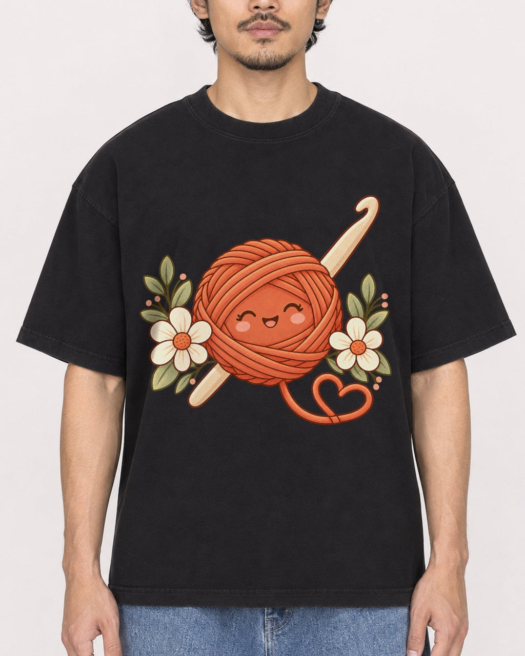 Mockup Boxy Heavyweight Tee Black male close-up 02