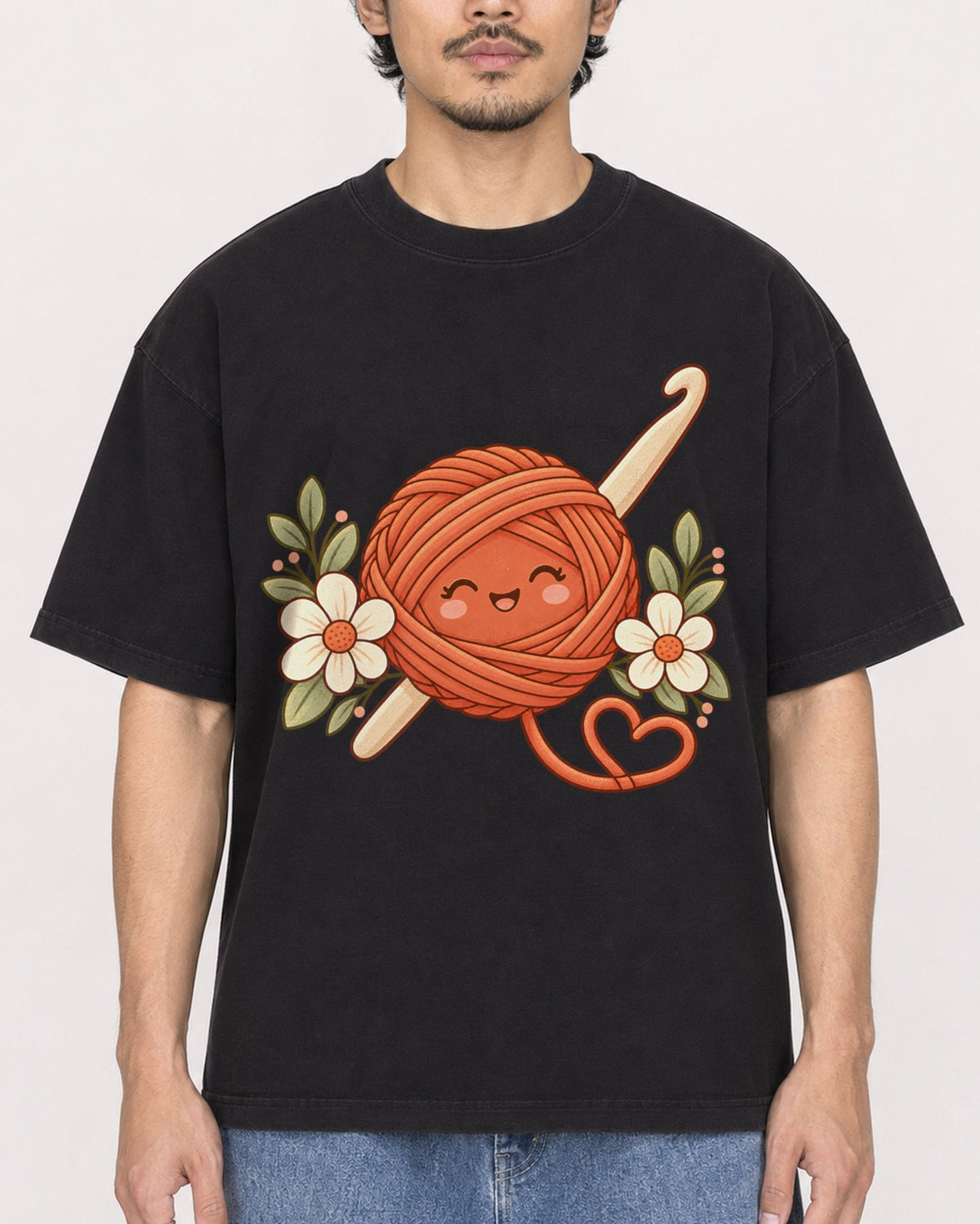 Mockup Boxy Heavyweight Tee Black male close-up 02