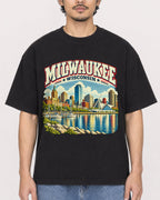 Mockup Boxy Heavyweight Tee Black male close-up 02