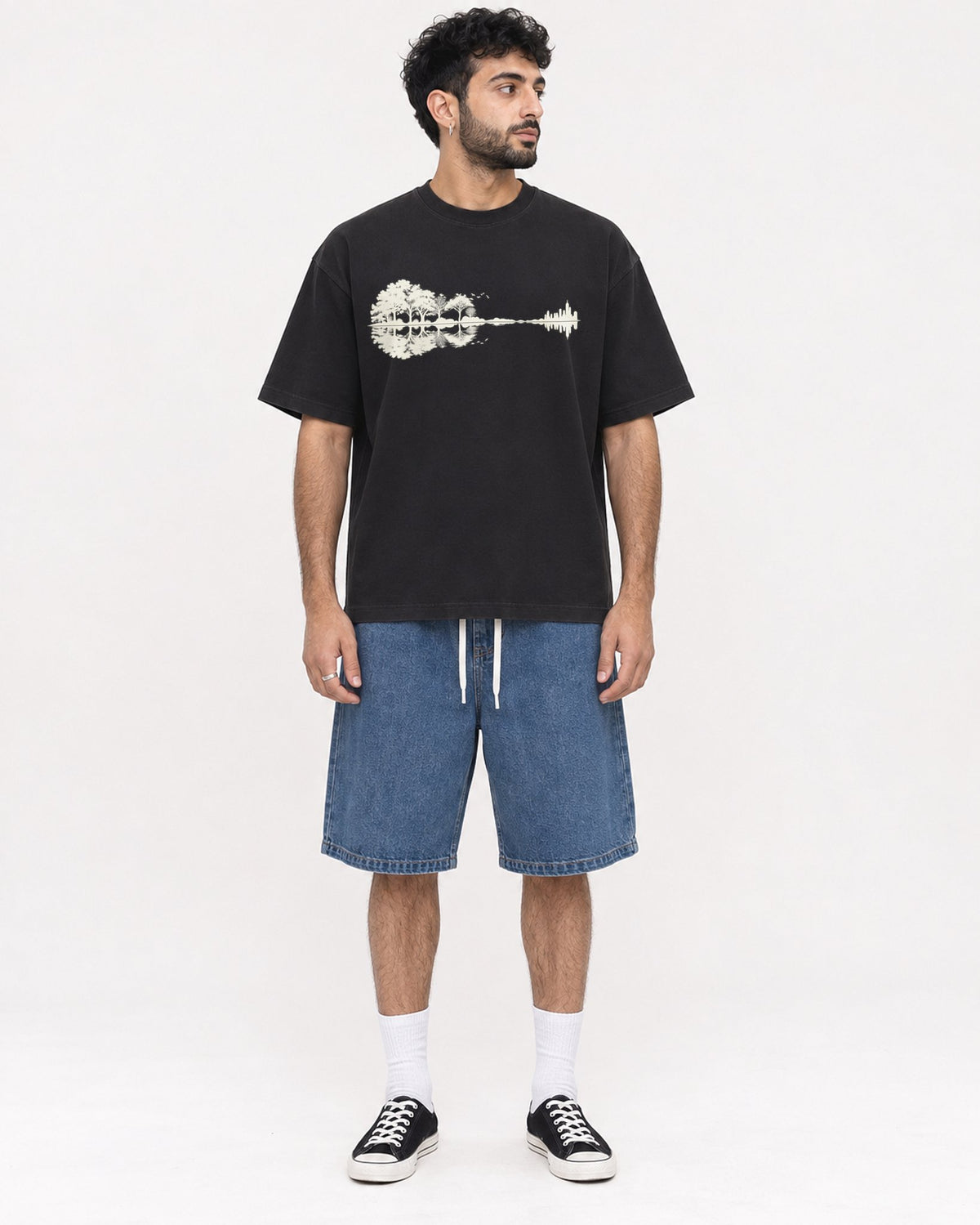 Mockup Boxy Heavyweight Tee Black male full-body 07