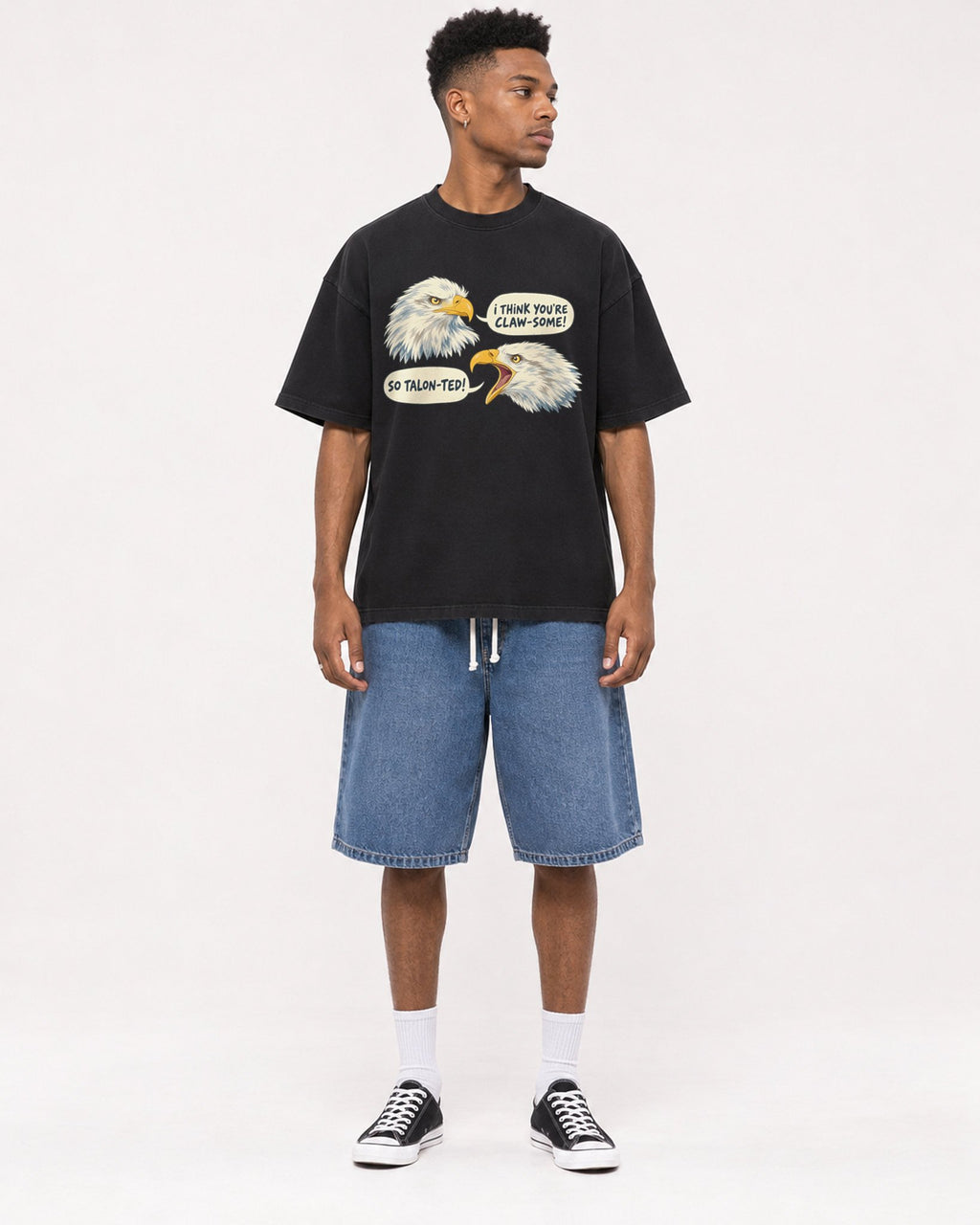 Mockup Boxy Heavyweight Tee Black male full-body 15