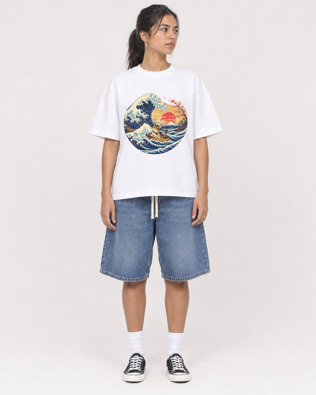 Mockup Boxy Heavyweight Tee White female full-body 16