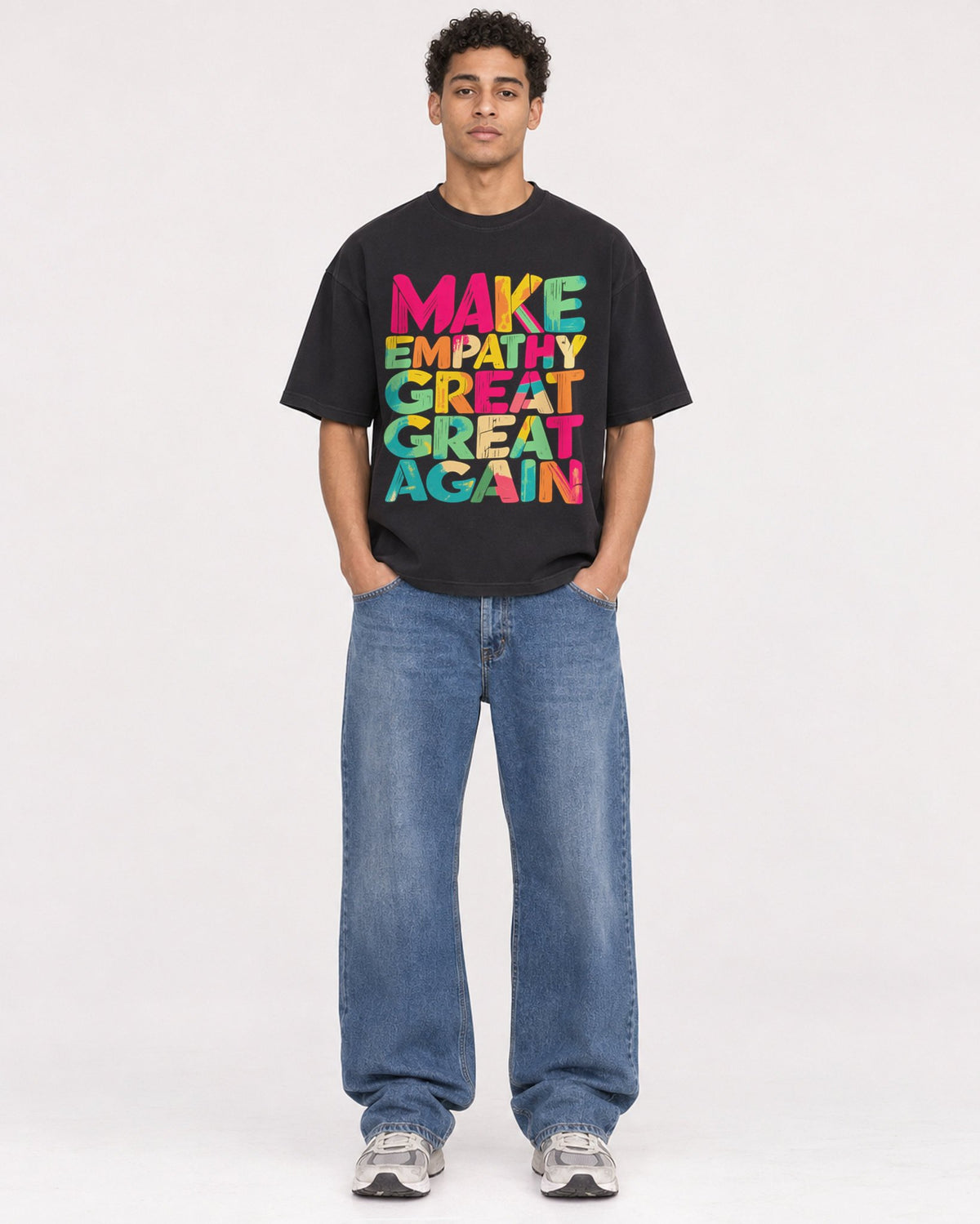 Mockup Boxy Heavyweight Tee Black male full-body 10