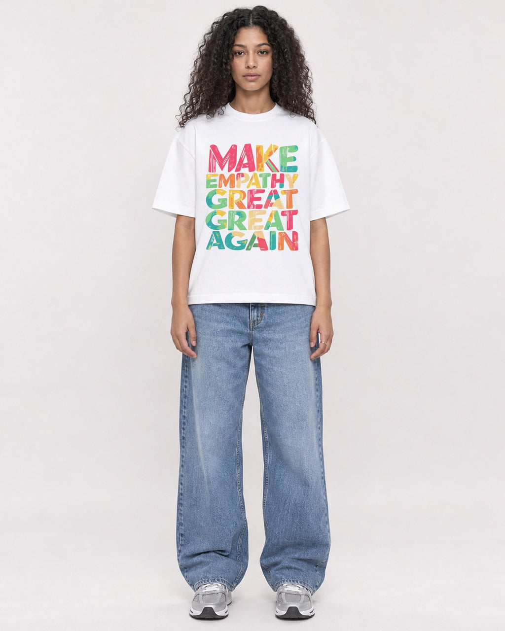 Mockup Boxy Heavyweight Tee White female full-body 10