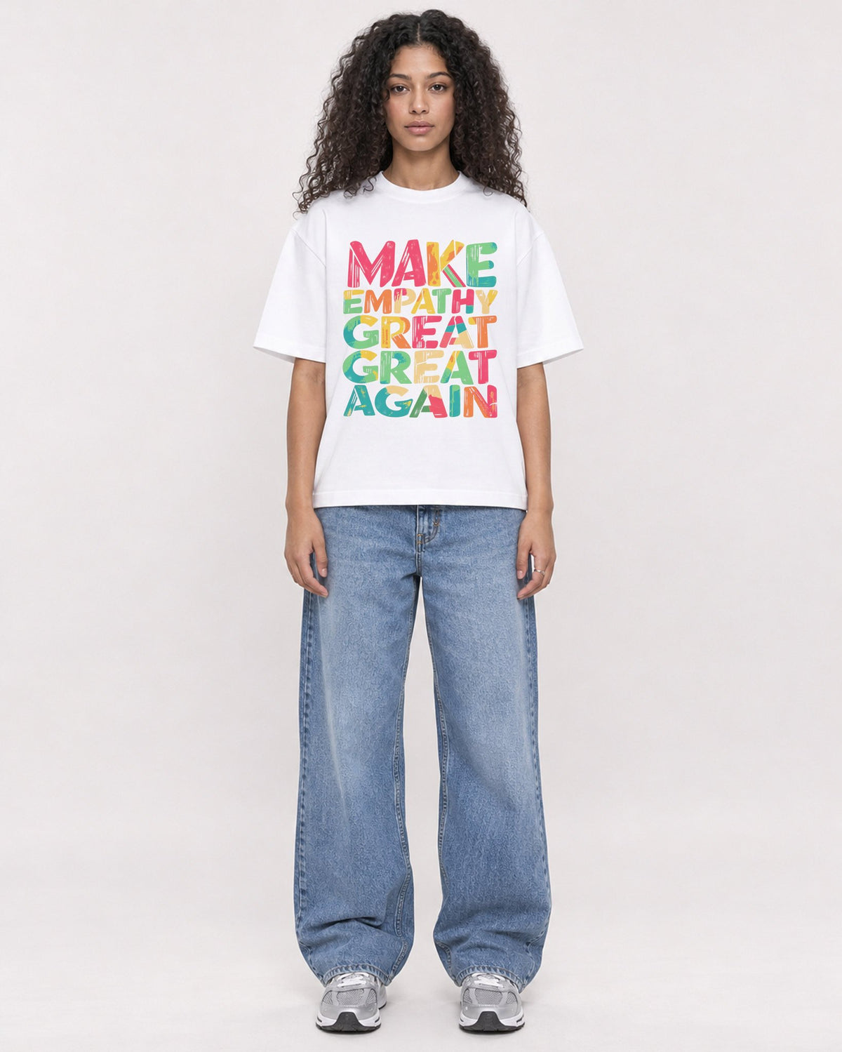 Mockup Boxy Heavyweight Tee White female full-body 10