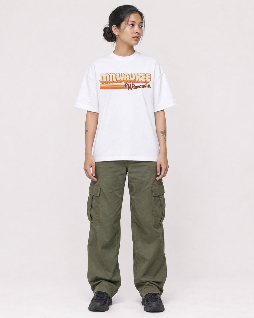 Mockup Boxy Heavyweight Tee White female full-body 12