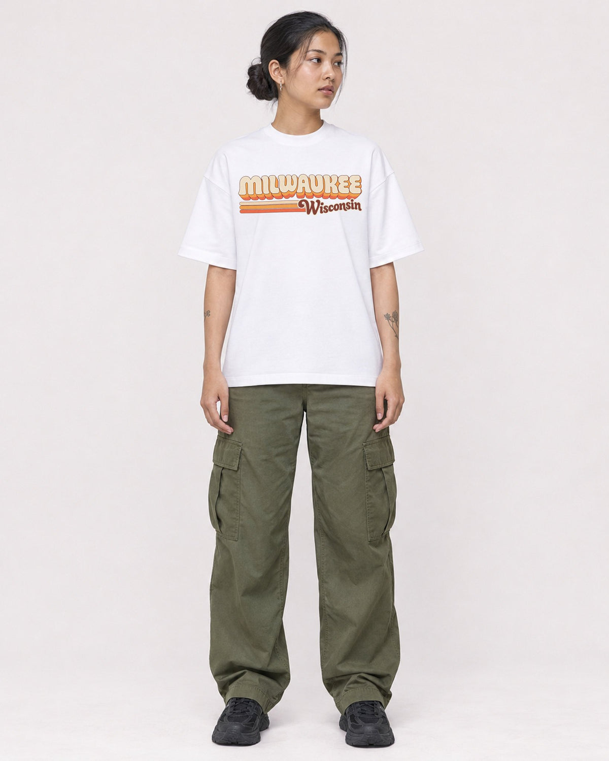 Mockup Boxy Heavyweight Tee White female full-body 12