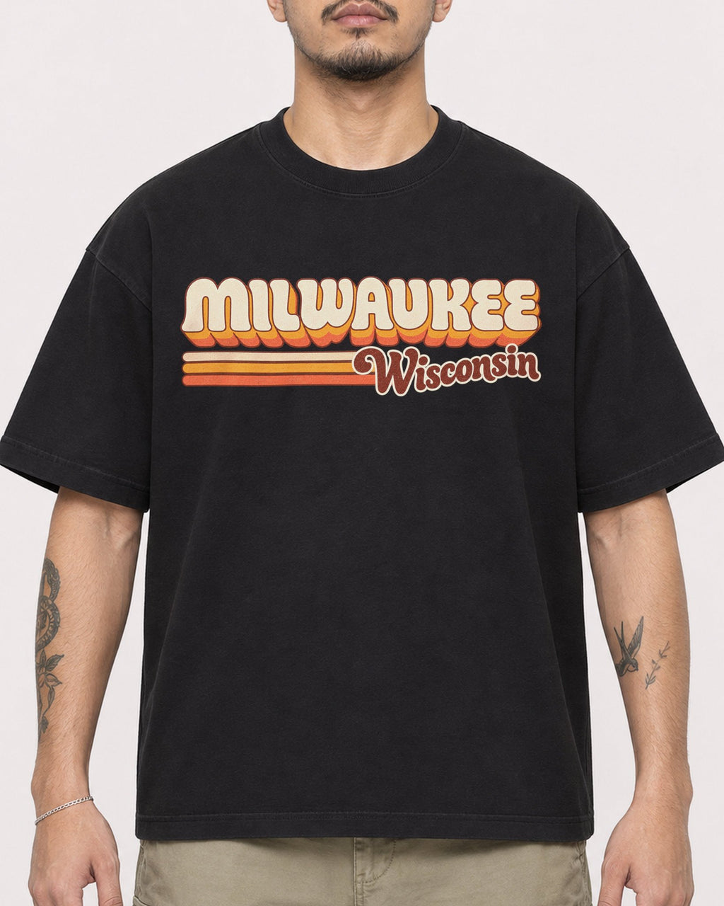 Mockup Boxy Heavyweight Tee Black male close-up 12