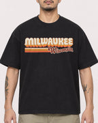 Mockup Boxy Heavyweight Tee Black male close-up 12