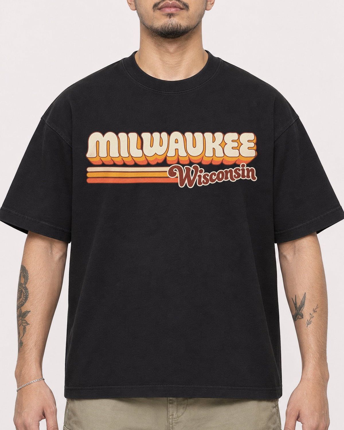 Mockup Boxy Heavyweight Tee Black male close-up 12