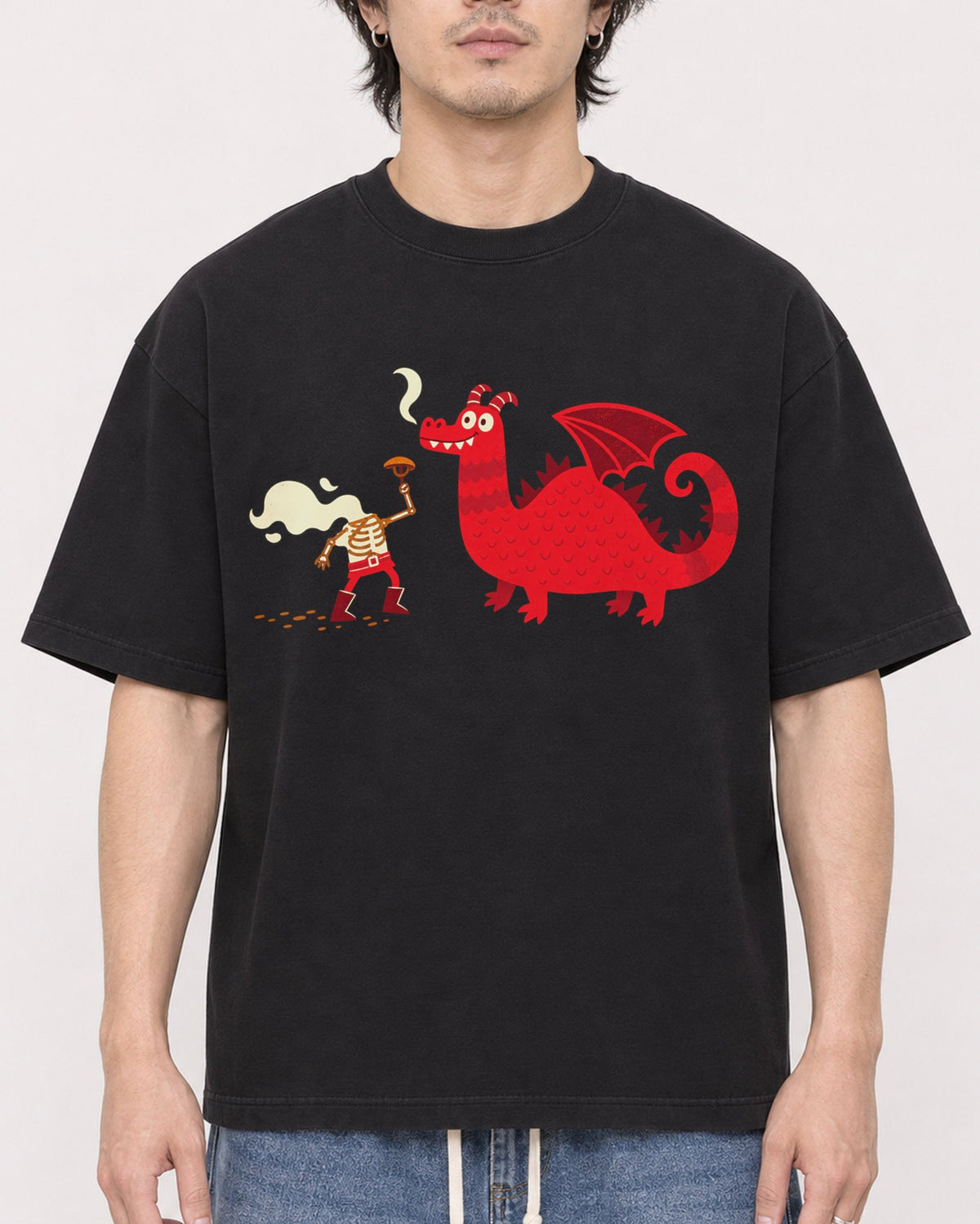 Mockup Boxy Heavyweight Tee Black male close-up 03