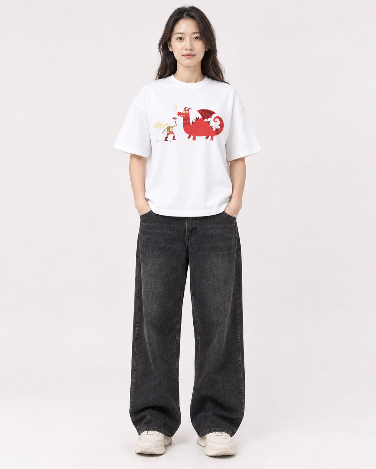Mockup Boxy Heavyweight Tee White female full-body 03
