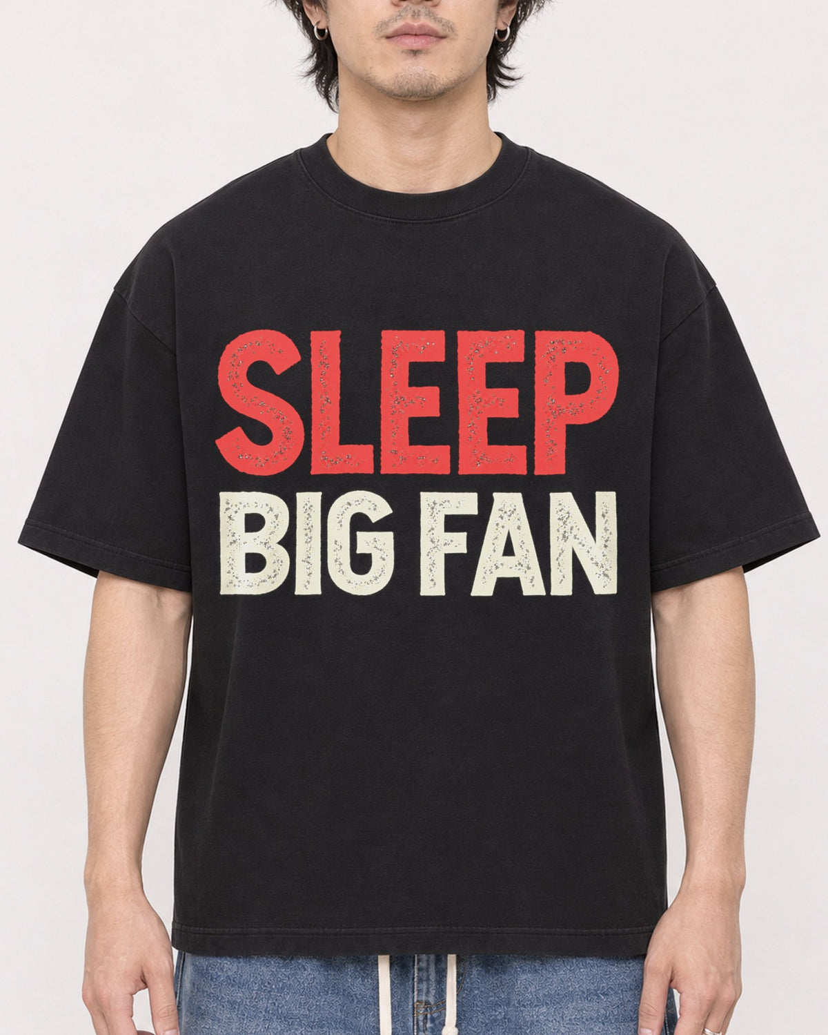 Mockup Boxy Heavyweight Tee Black male close-up 03
