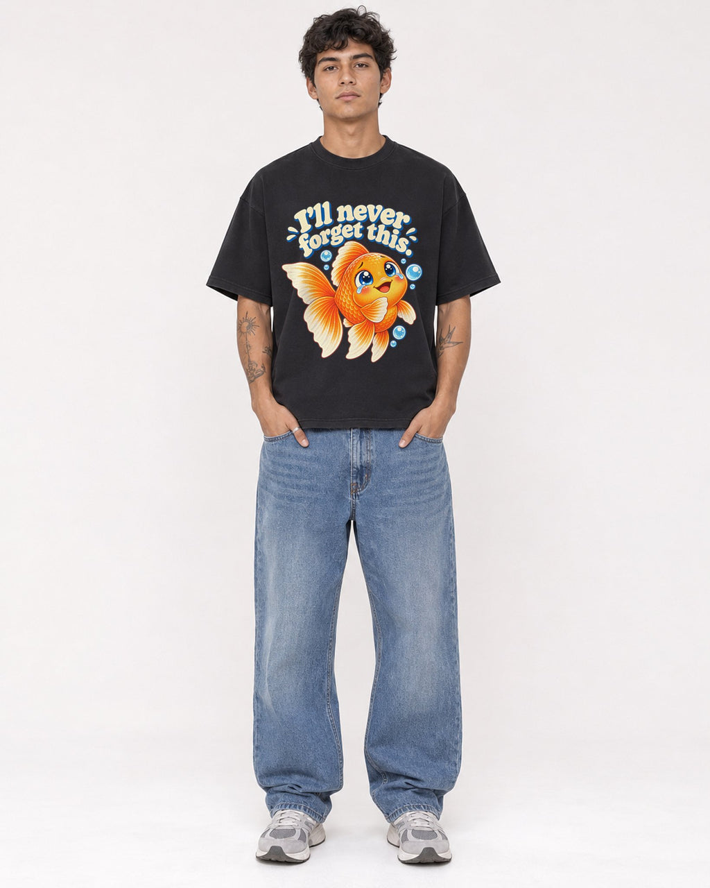 Mockup Boxy Heavyweight Tee Black male full-body 06
