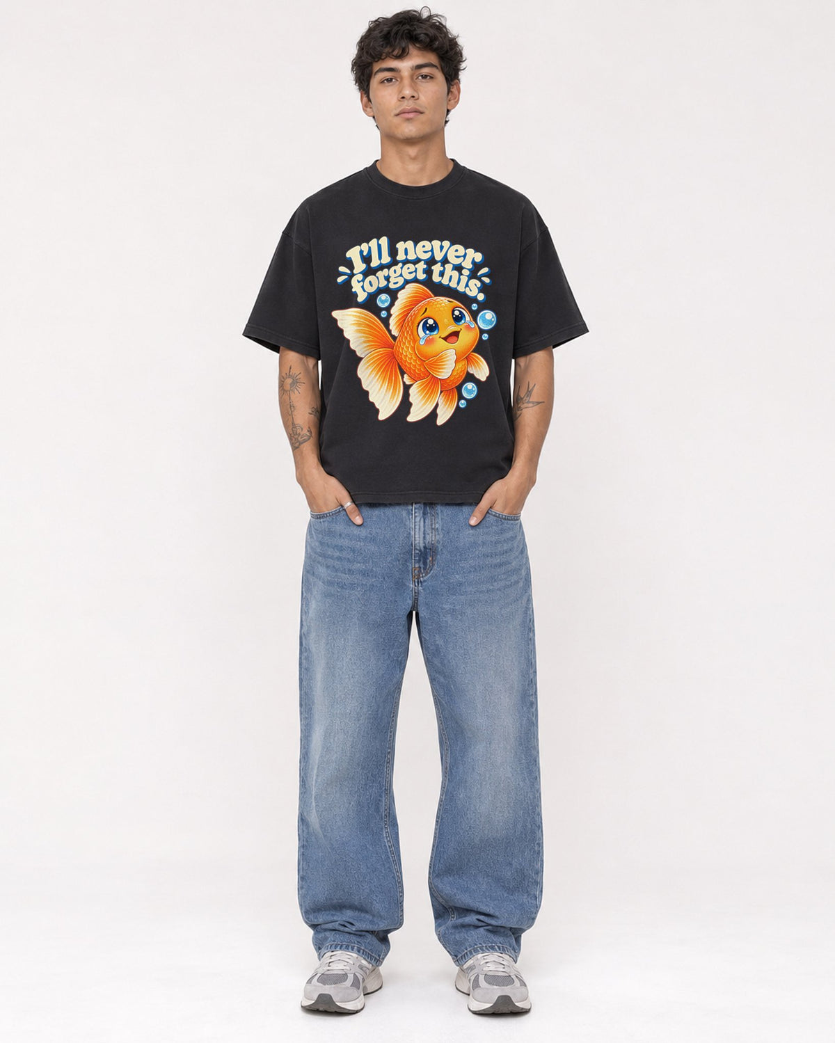 Mockup Boxy Heavyweight Tee Black male full-body 06