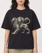 Mockup Boxy Heavyweight Tee Black female close-up 02