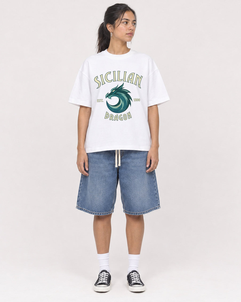 Mockup Boxy Heavyweight Tee White female full-body 16