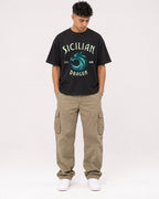 Mockup Boxy Heavyweight Tee Black male full-body 16