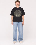 Mockup Boxy Heavyweight Tee Black male full-body 29