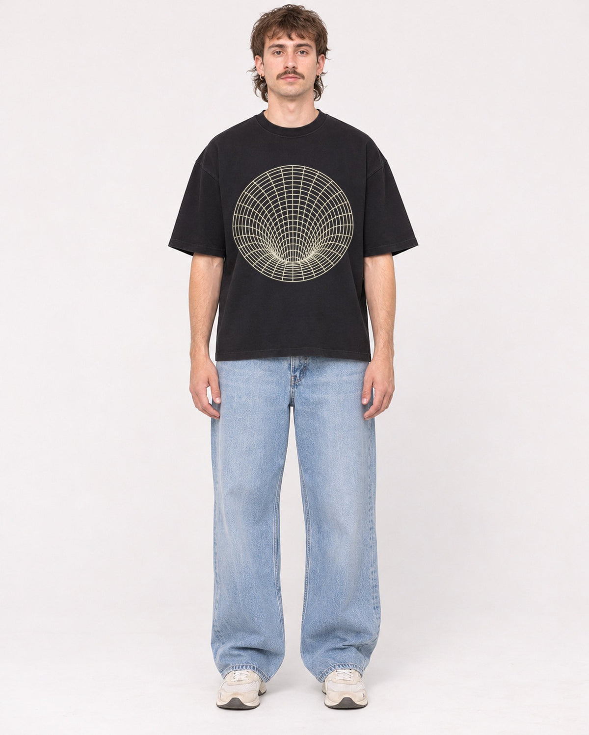 Mockup Boxy Heavyweight Tee Black male full-body 29