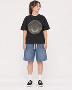 Mockup Boxy Heavyweight Tee Black female full-body 29