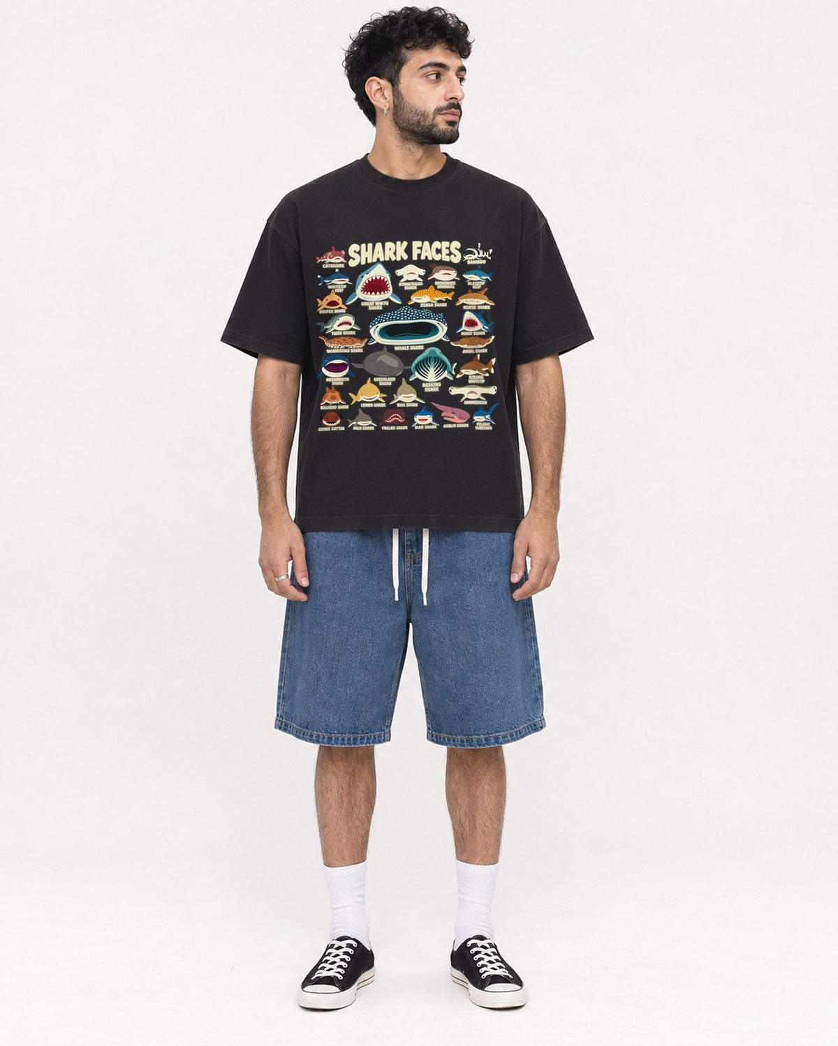 Mockup Boxy Heavyweight Tee Black male full-body 07