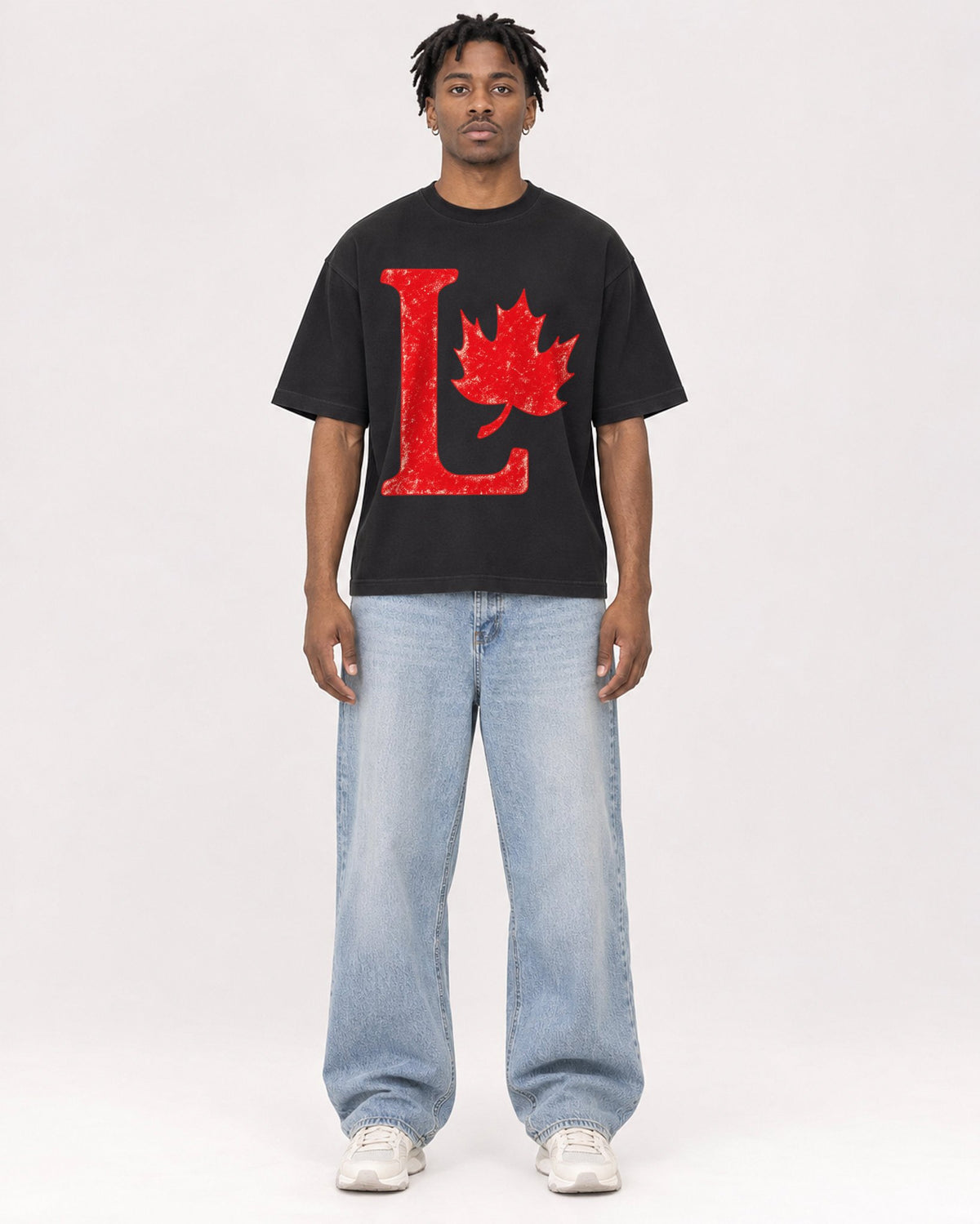Mockup Boxy Heavyweight Tee Black male full-body 05