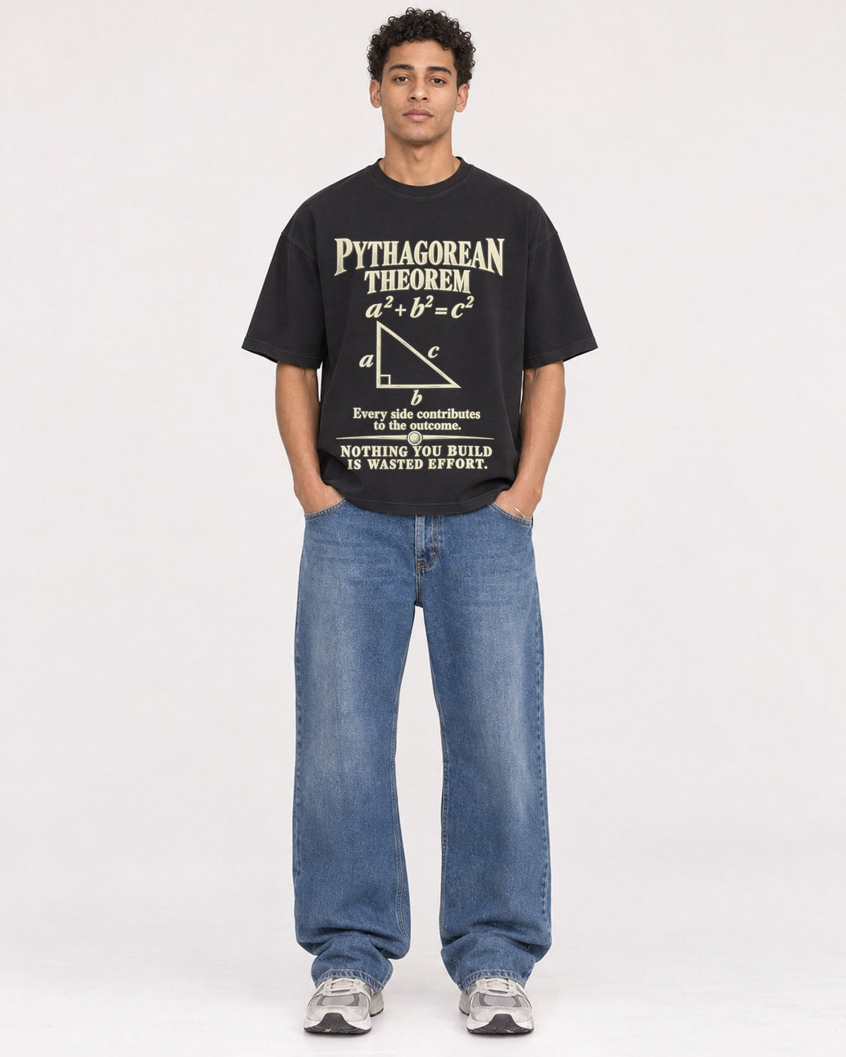 Mockup Boxy Heavyweight Tee Black male full-body 10
