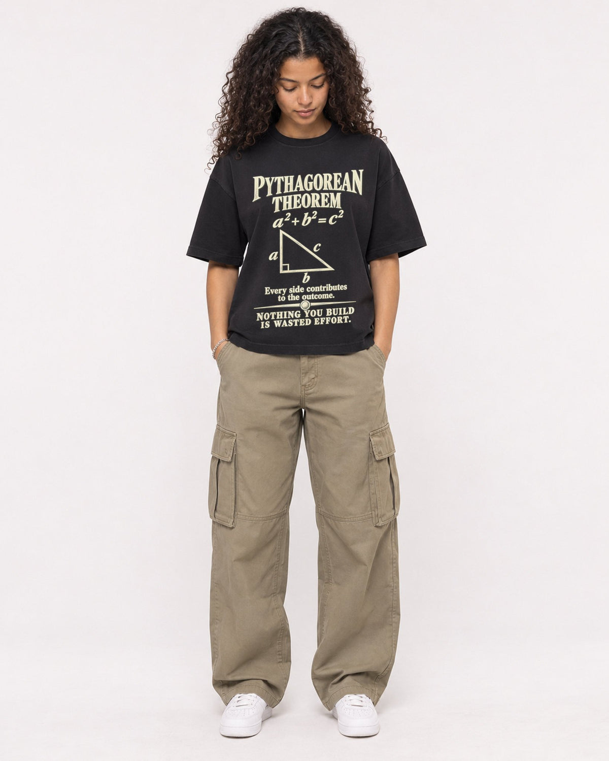 Mockup Boxy Heavyweight Tee Black female full-body 10