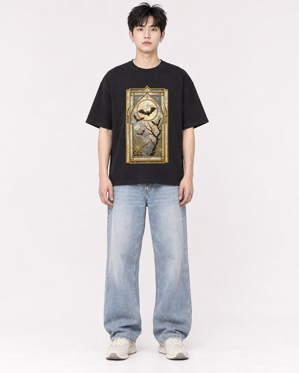 Mockup Boxy Heavyweight Tee Black male full-body 01