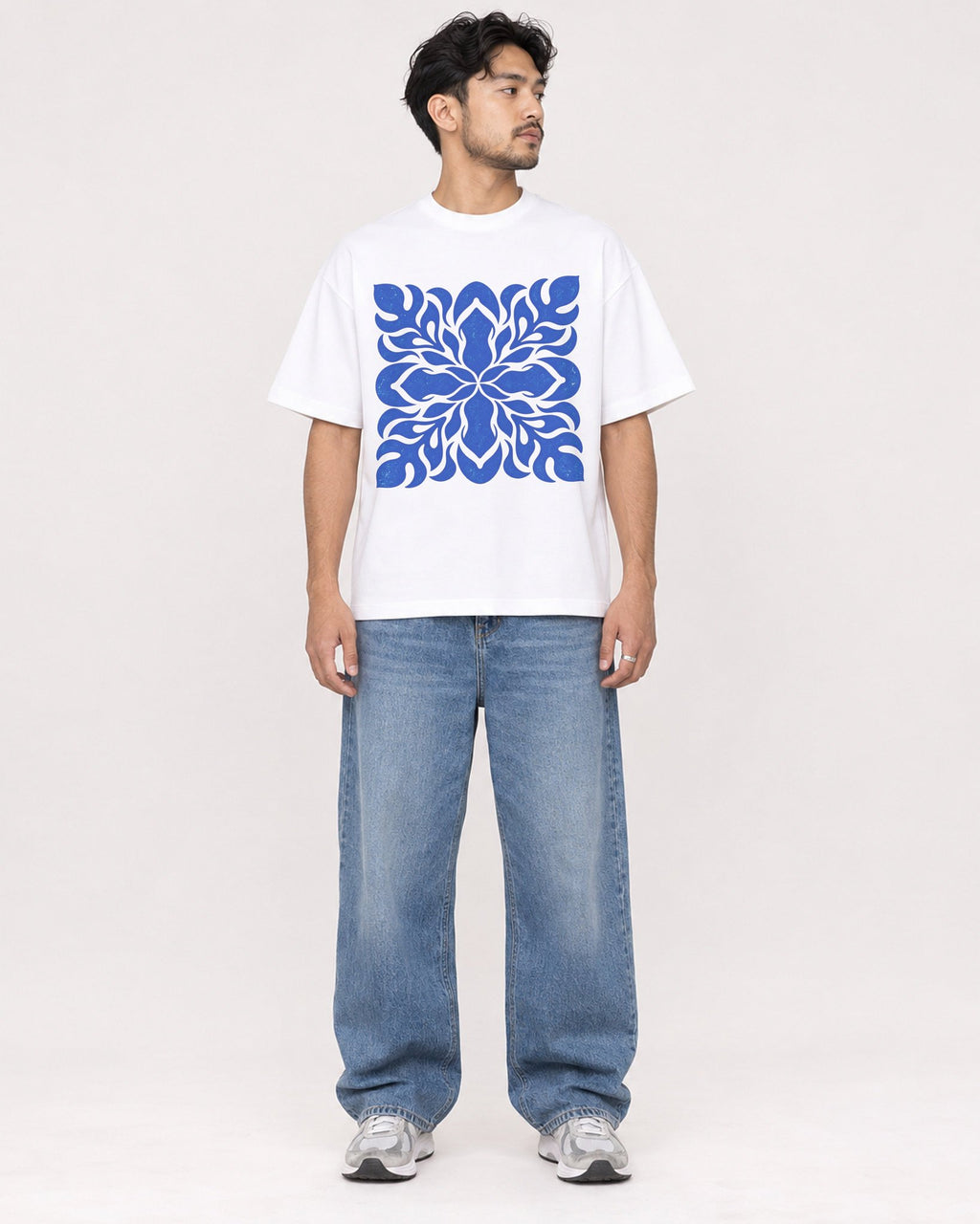 Mockup Boxy Heavyweight Tee White male full-body 02