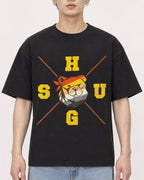 Mockup Boxy Heavyweight Tee Black male close-up 01