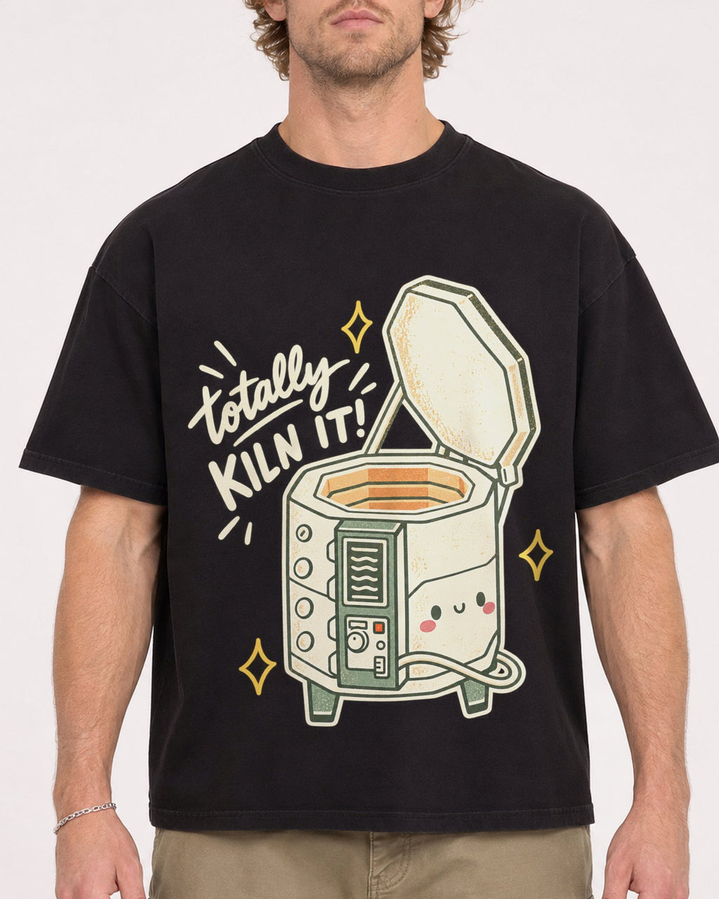 Mockup Boxy Heavyweight Tee Black male close-up 28