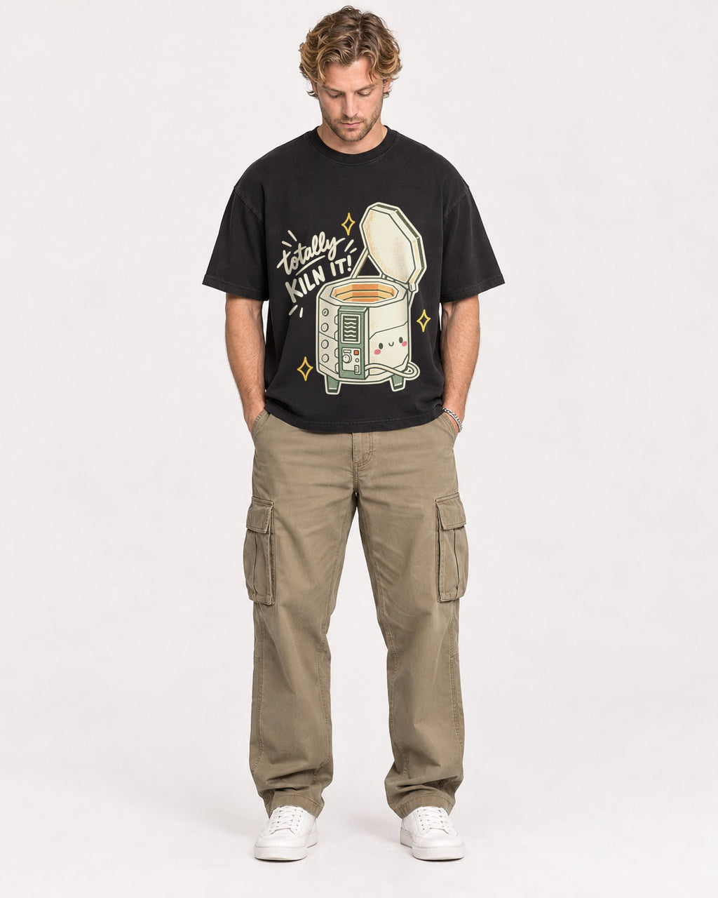 Mockup Boxy Heavyweight Tee Black male full-body 28