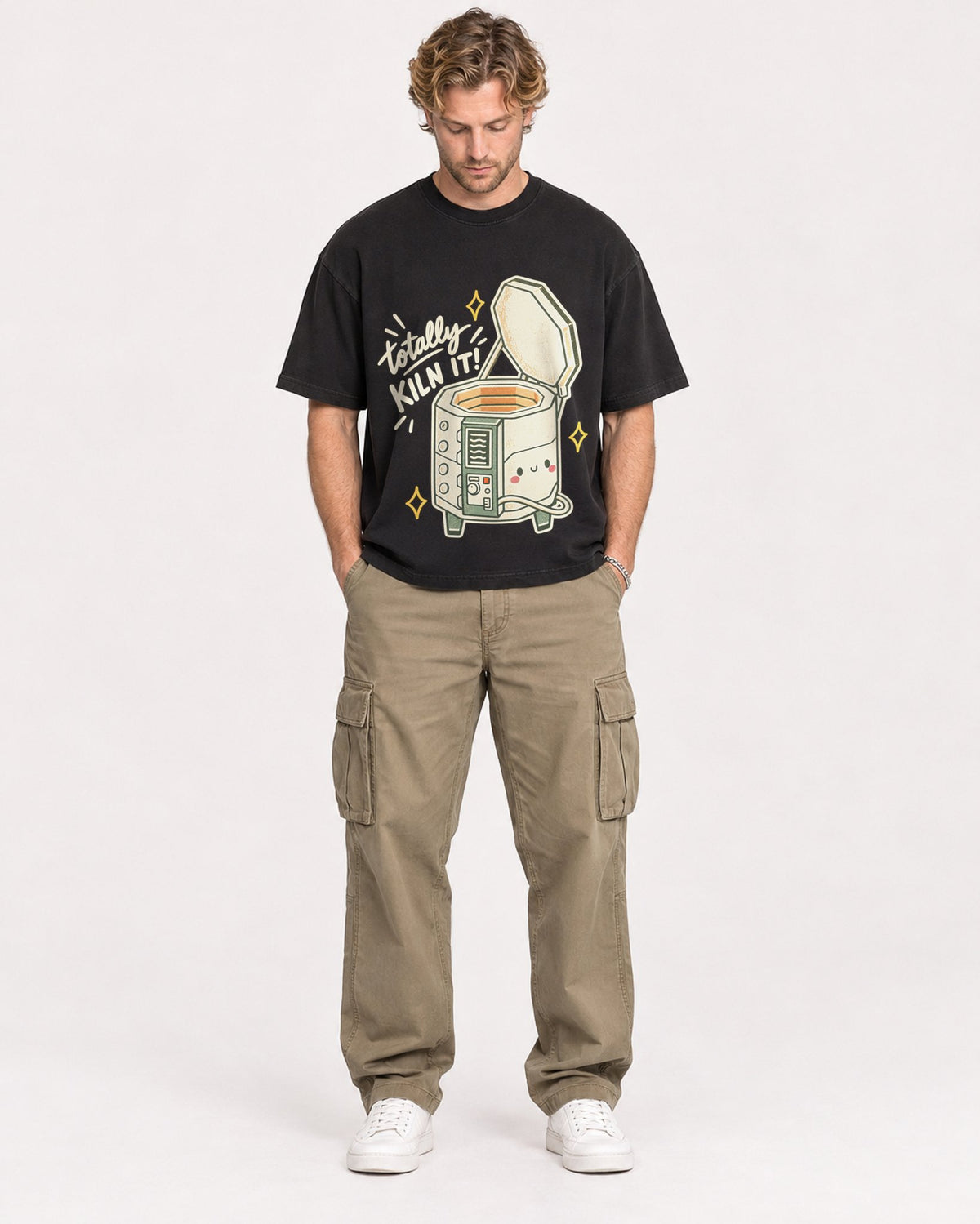 Mockup Boxy Heavyweight Tee Black male full-body 28
