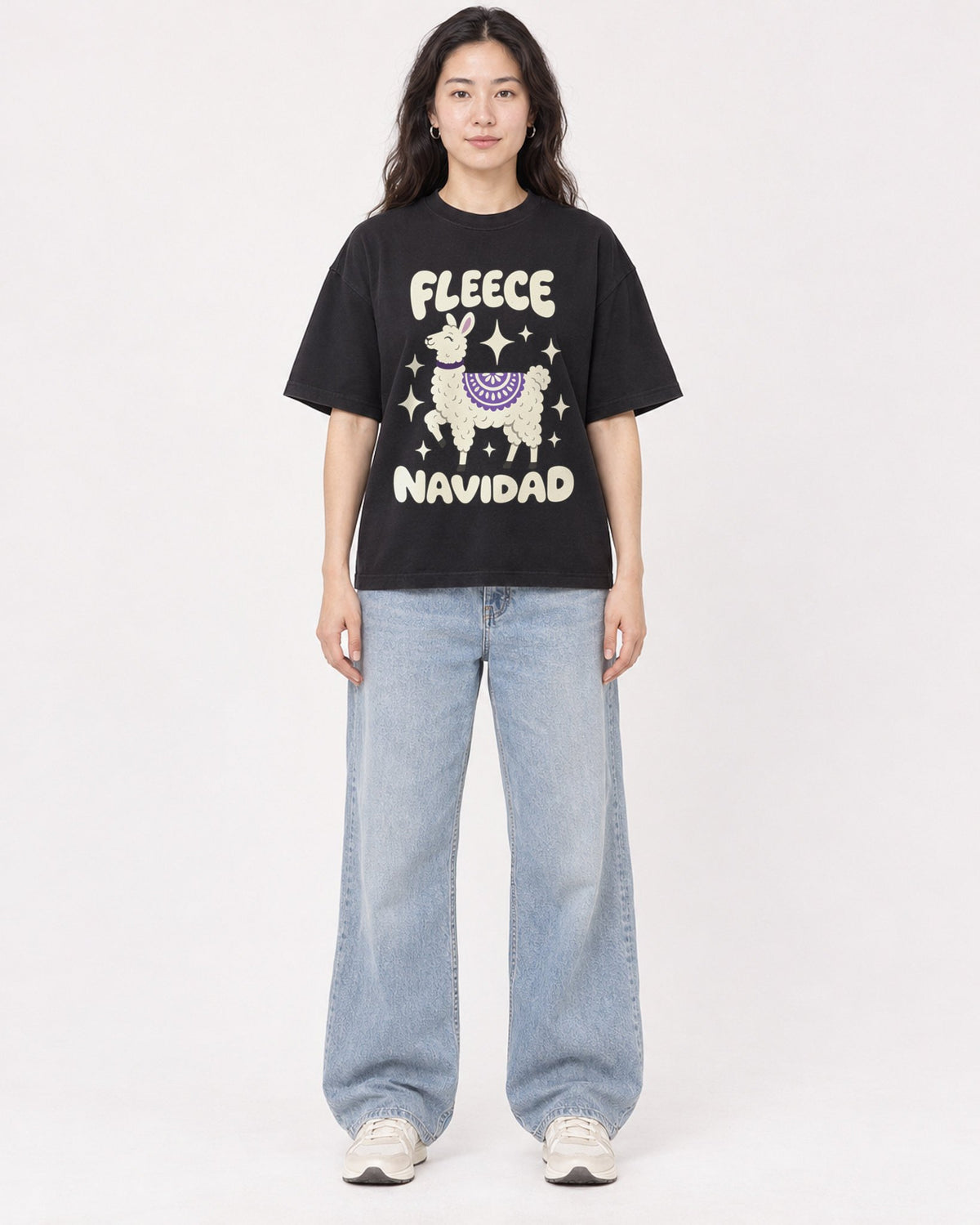 Mockup Boxy Heavyweight Tee Black female full-body 03