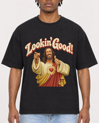 Mockup Boxy Heavyweight Tee Black male close-up 05