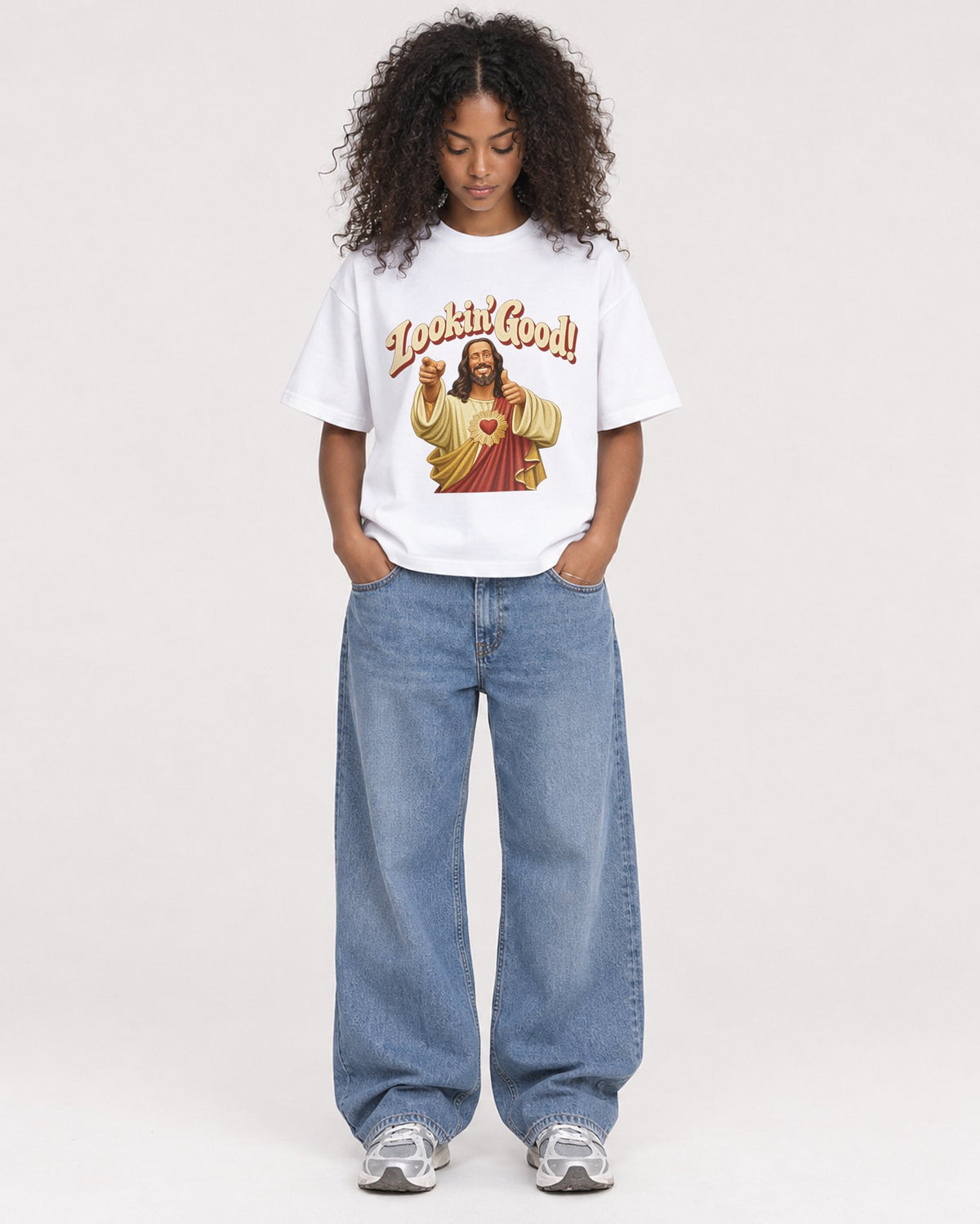 Mockup Boxy Heavyweight Tee White female full-body 05