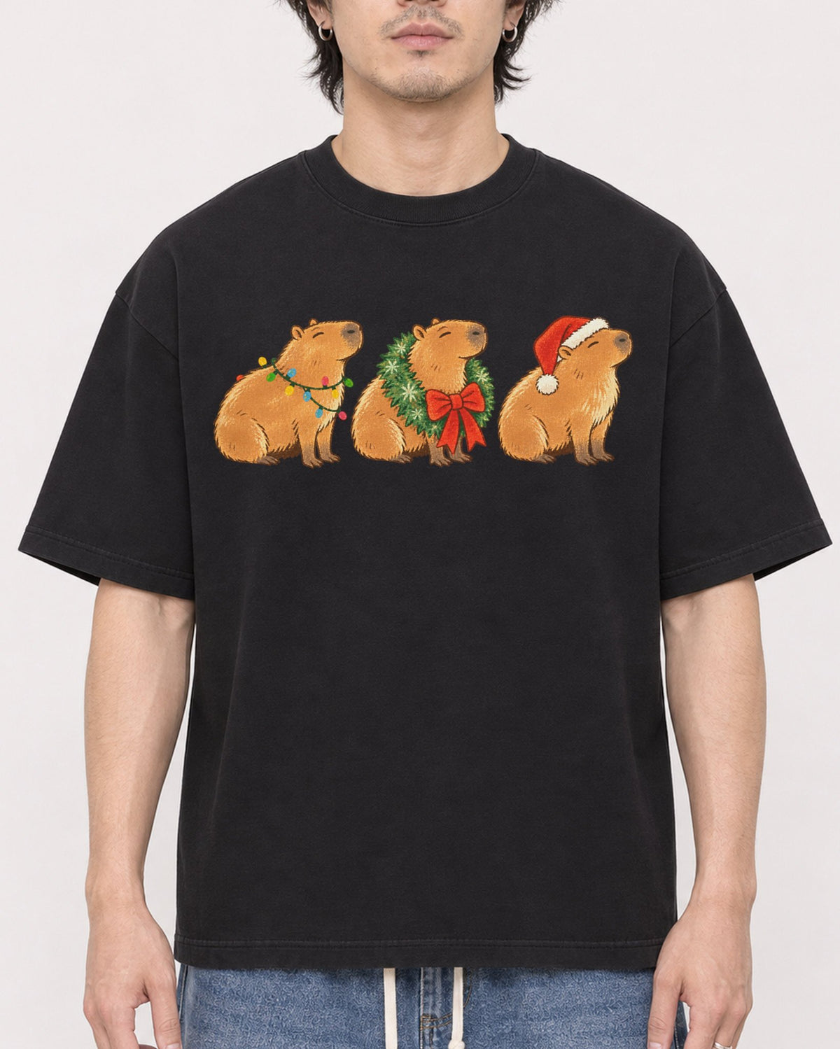 Mockup Boxy Heavyweight Tee Black male close-up 03