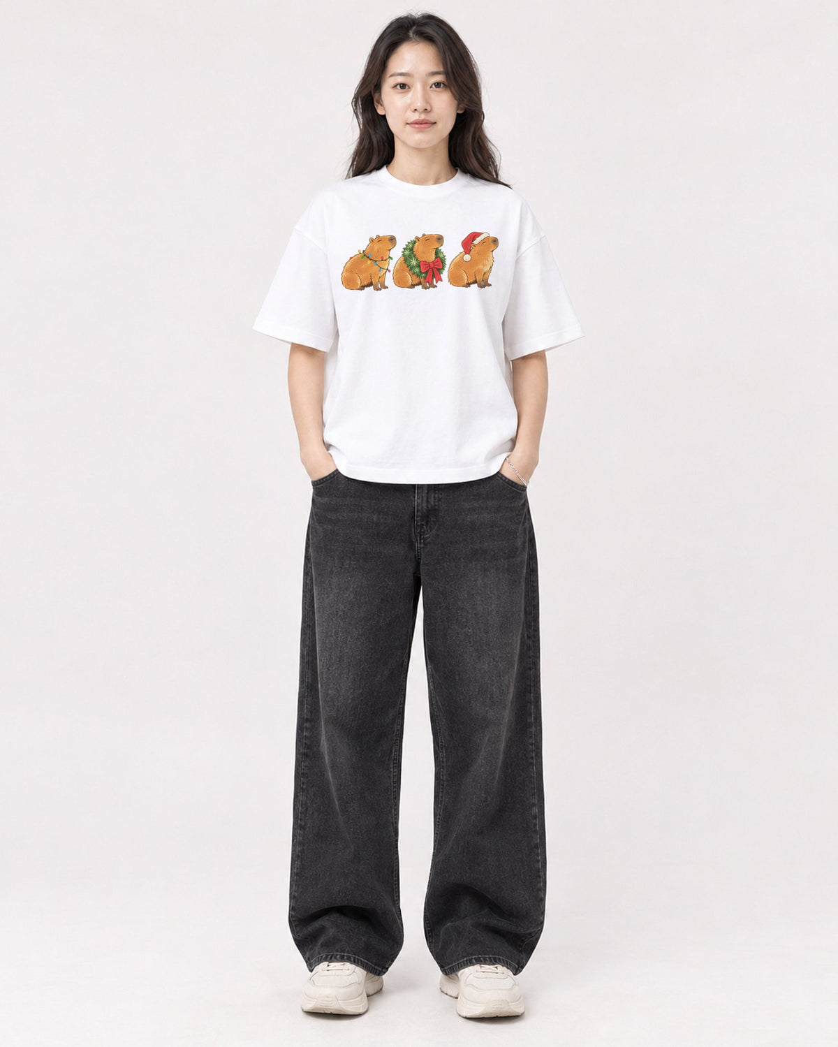 Mockup Boxy Heavyweight Tee White female full-body 03