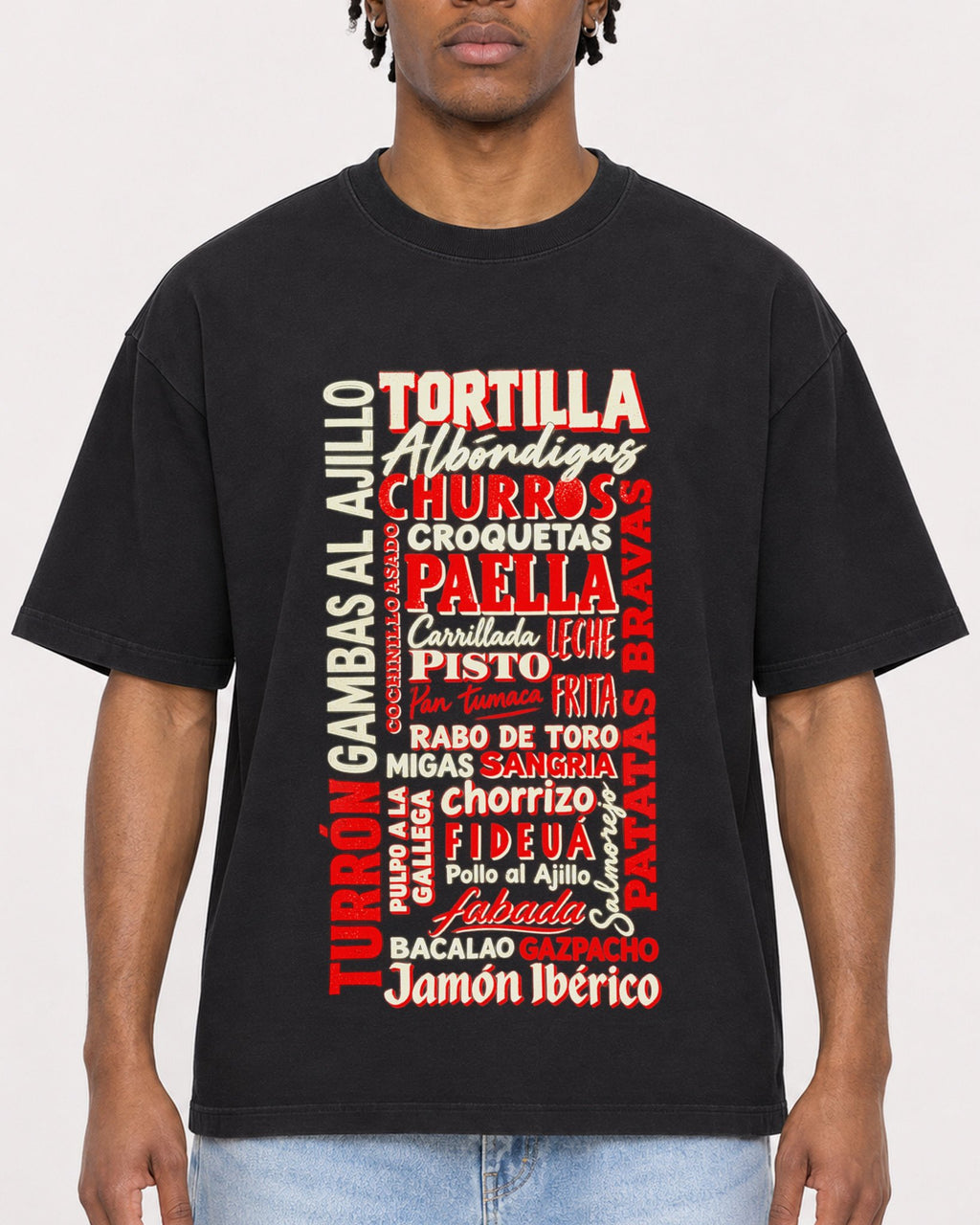 Mockup Boxy Heavyweight Tee Black male close-up 05