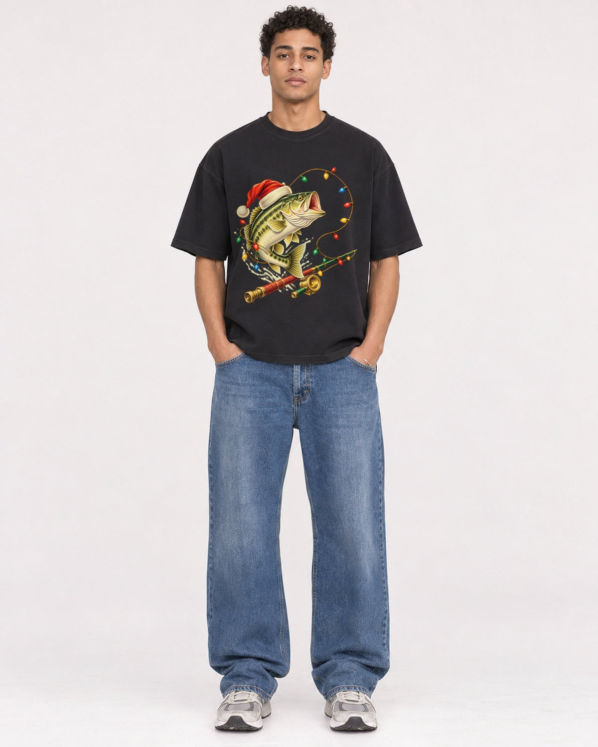Mockup Boxy Heavyweight Tee Black male full-body 10