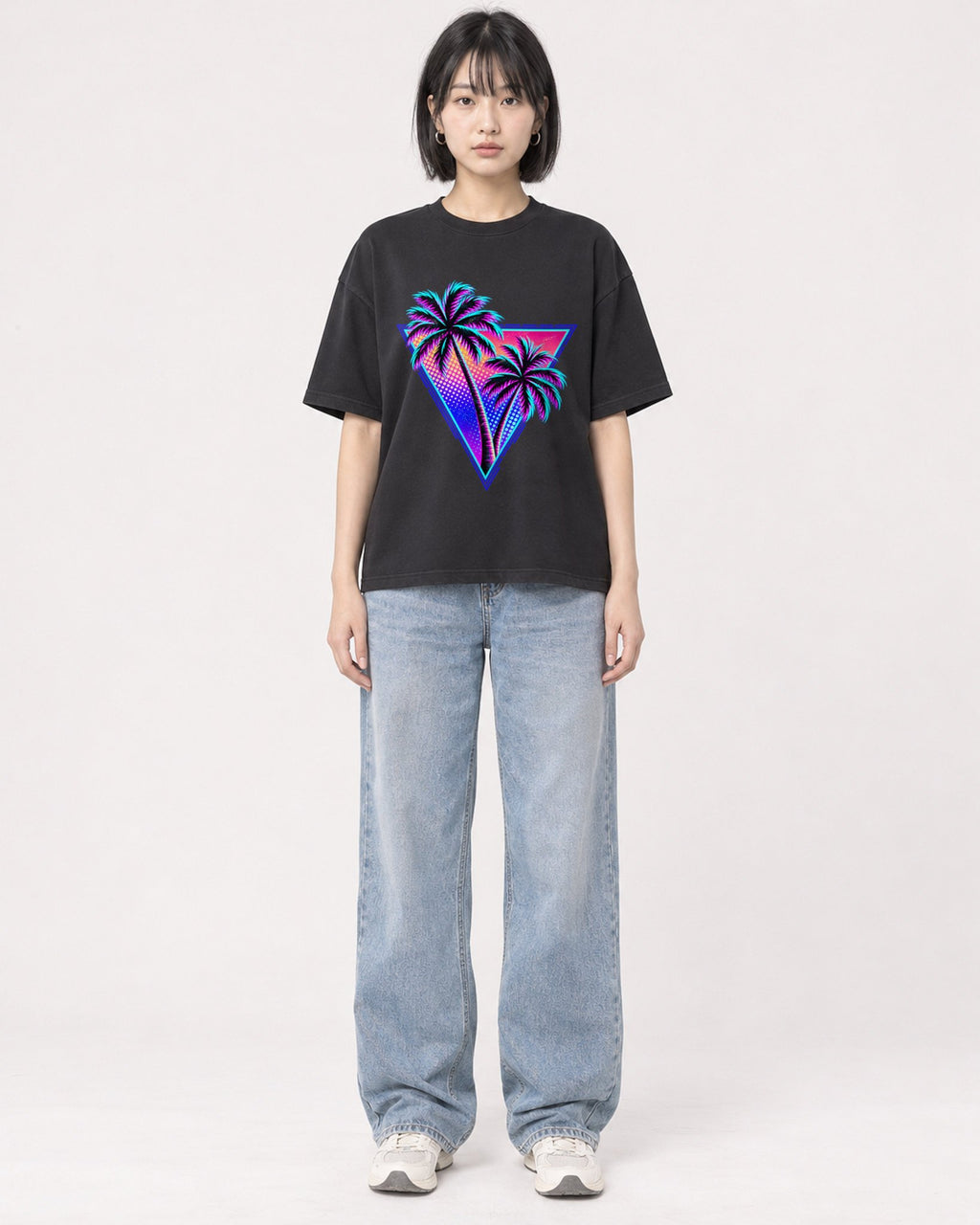 Mockup Boxy Heavyweight Tee Black female full-body 11