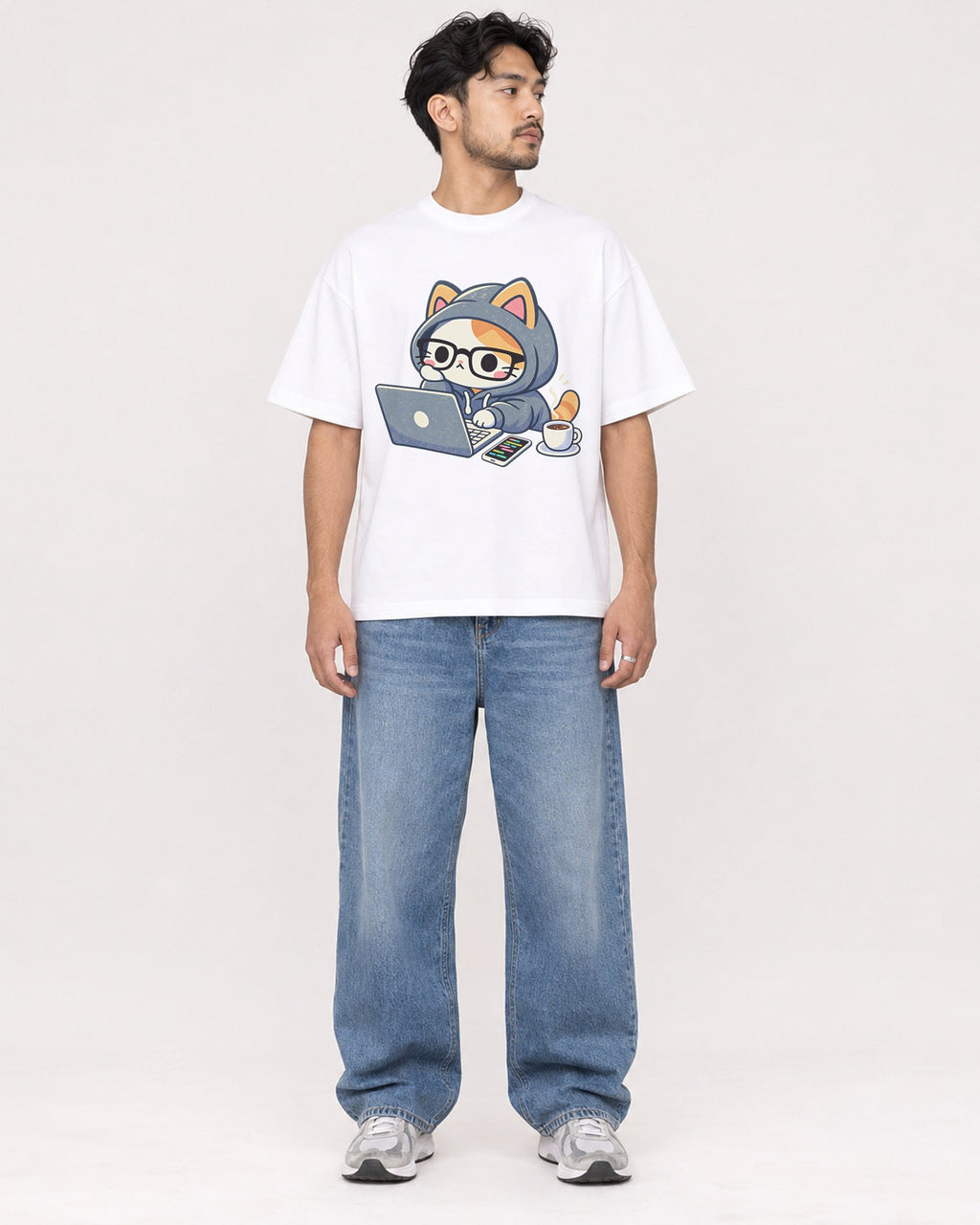 Mockup Boxy Heavyweight Tee White male full-body 02