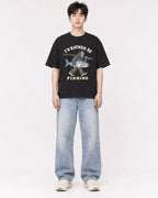 Mockup Boxy Heavyweight Tee Black male full-body 01