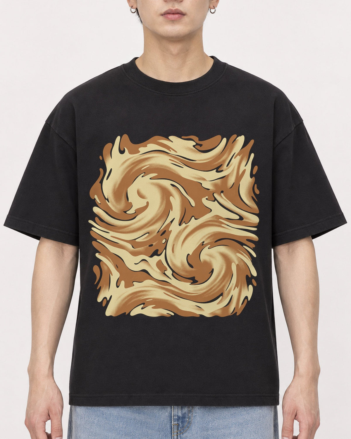 Mockup Boxy Heavyweight Tee Black male close-up 01