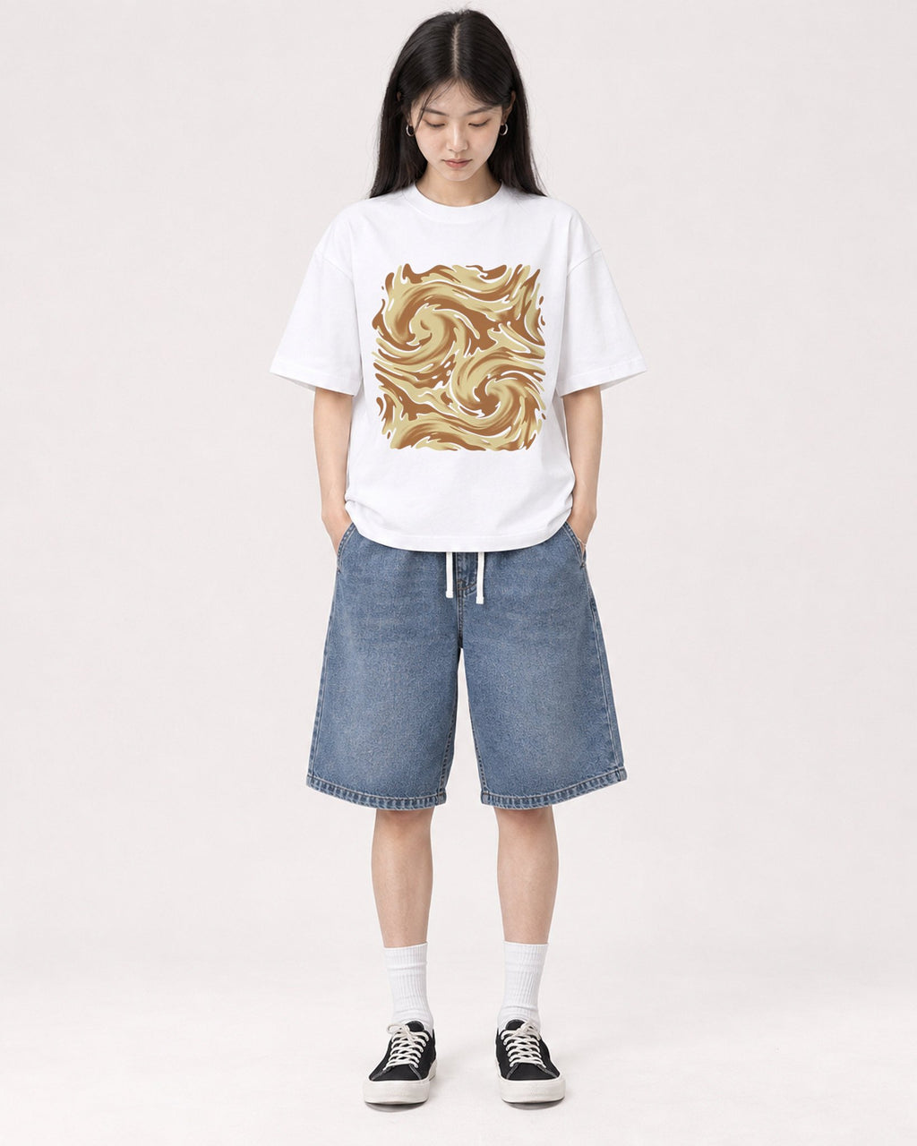 Mockup Boxy Heavyweight Tee White female full-body 01