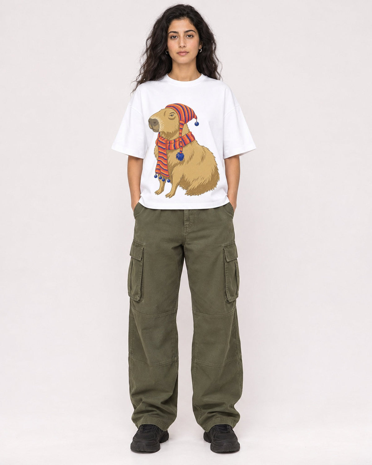 Mockup Boxy Heavyweight Tee White female full-body 07