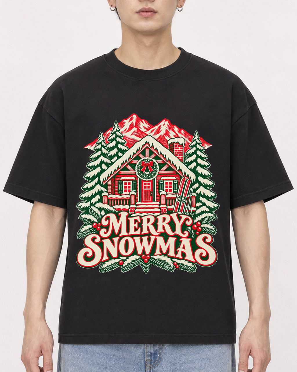Mockup Boxy Heavyweight Tee Black male close-up 01