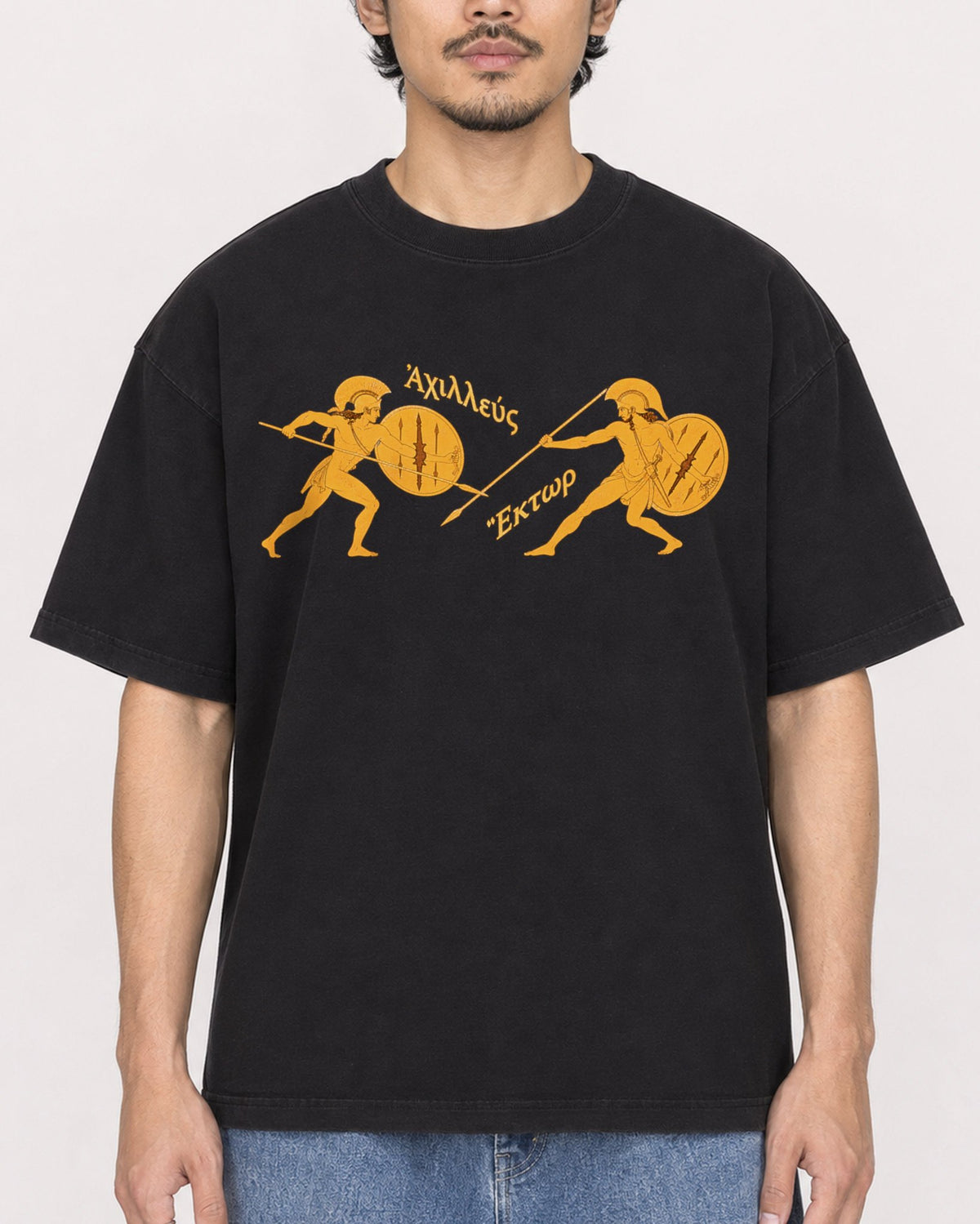 Mockup Boxy Heavyweight Tee Black male close-up 02